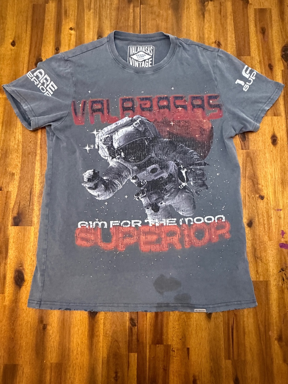 Valabasas VTG Astro Graphic Tee - Charcoal with Red Accts distressed stained